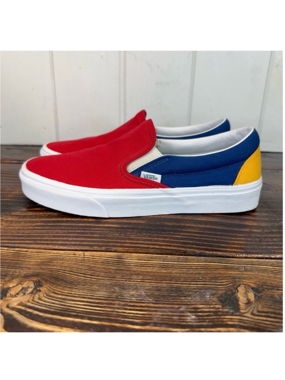 Vans Slip-On Sneakers - Women’s Size 9.5 / Men’s 8 - Red/Blue/Yellow